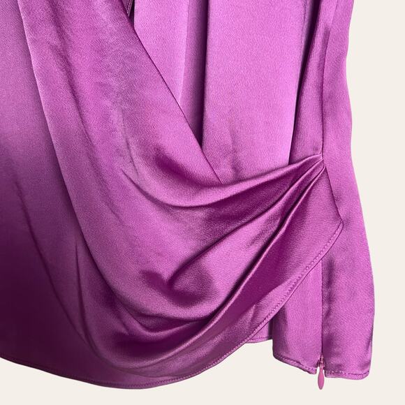 Simkhai Purple Paradisa Satin Long Sleeve Collared Wrap Top Size 4 - Picture 8 of 15